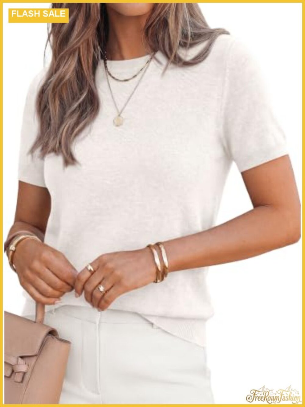 Short Sleeve Knit Sweater Pullover Ribbed Crew Neck Women's